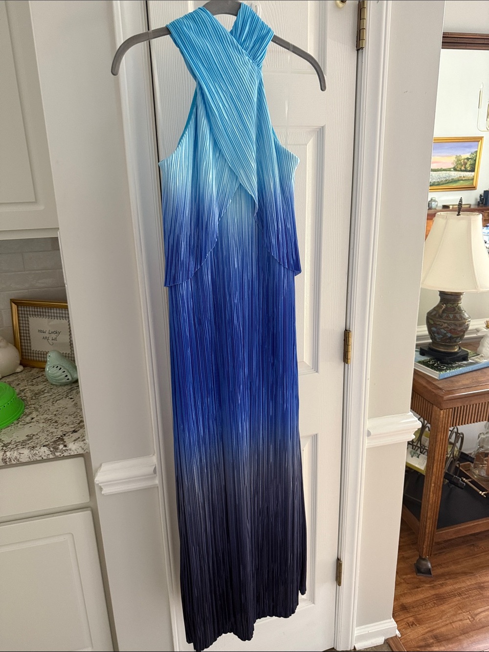 Sleeveless Ombre Blue Maxi Dress - Elegant Gradient Evening Gown